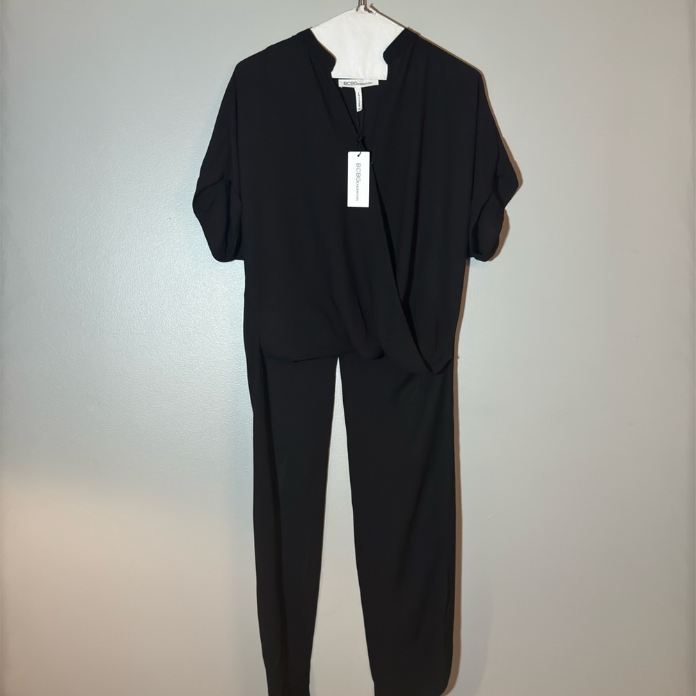BCBG Black Blouse with Tuxedo Tails